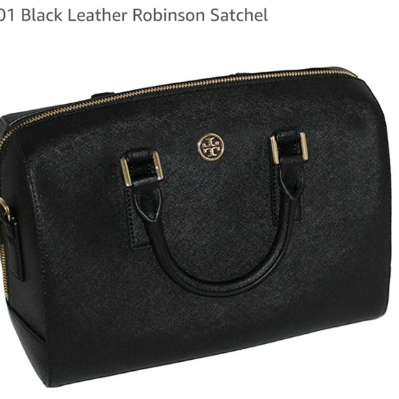 tory burch black leather satchel